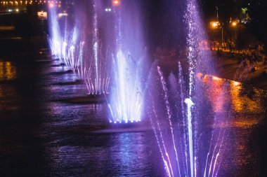 Çeşme. Gece çok renkli çeşme. Ukrayna. Kiev