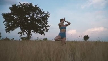 Yoga. Kız doğada pratik yoga bir alanda