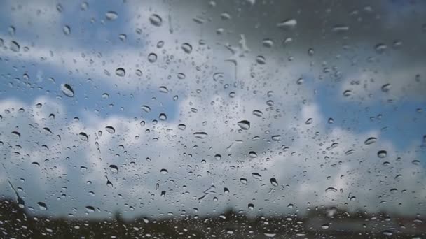 Esőcseppek Eső Csöpög Szélvédőre Autó — Stock videók