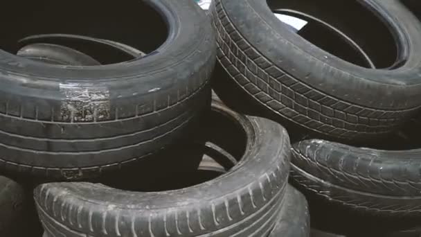 Car Tires Warehouse Old Car Tires — Stock Video