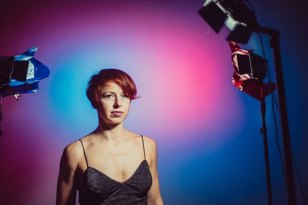 Shooting Video Girl Shoots Her Video Clip — Stock Photo, Image