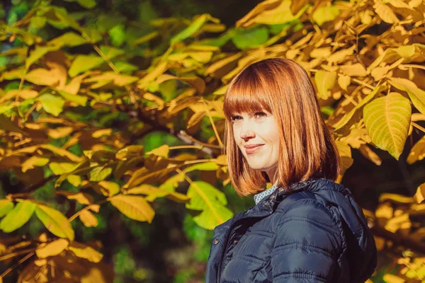 Otoño Retrato Una Niña Sobre Fondo Hojas Amarillas —  Fotos de Stock