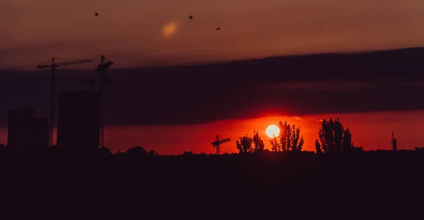 Світанок Схід Сонця Фоні Новобудови — стокове фото