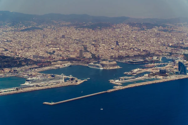 Port. View from the plane to the port. City of Barcelona