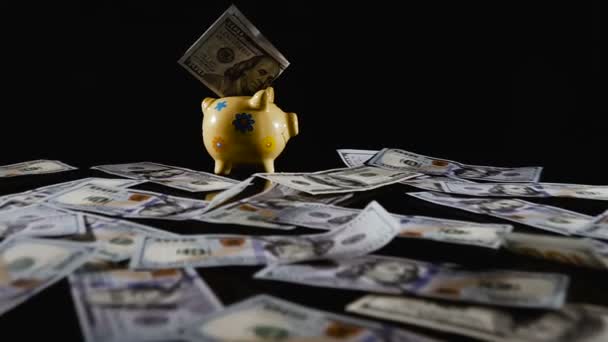 Piggy Bank Piggy Bank One Hundred Dollar Bills — Stock Video
