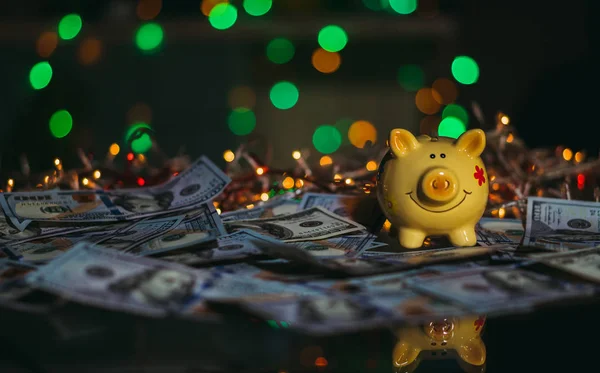 Piggy Bank Piggy Bank One Hundred Dollar Bills — Stock Photo, Image