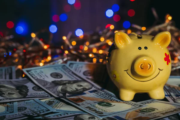 Piggy Bank Piggy Bank One Hundred Dollar Bills — Stock Photo, Image