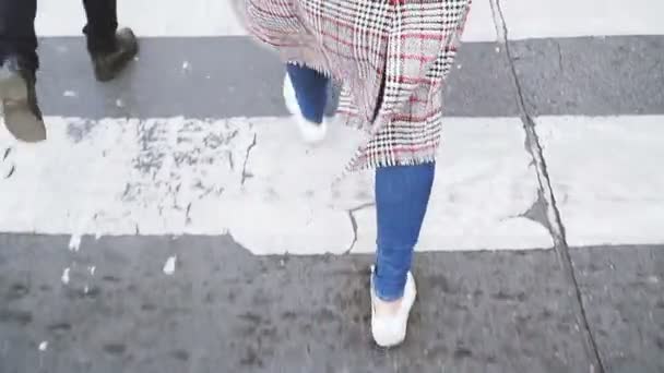 Crosswalk Menschen Überqueren Die Straße — Stockvideo