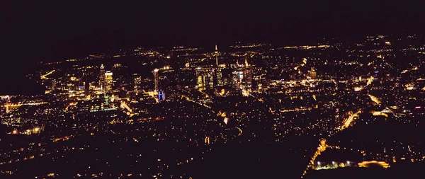 Frankfurt Main Vista Ciudad Nocturna Desde Avión — Foto de Stock