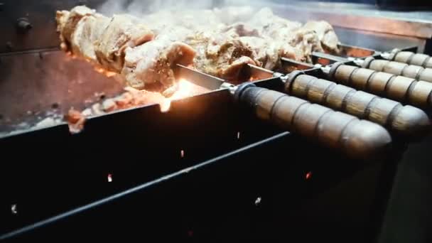 Vlees Shish Kebab Grill Brand — Stockvideo