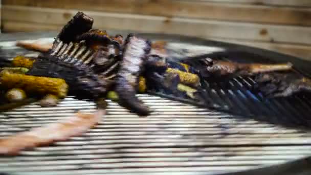 Mięsa Mięsa Smażenia Ogień — Wideo stockowe