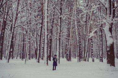 Kış. Karlı Ormanda kız