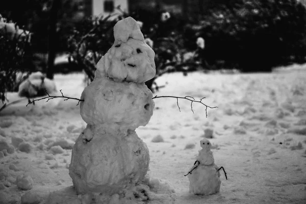 Hombre Nieve Muñeco Nieve Que Cae Nieve —  Fotos de Stock