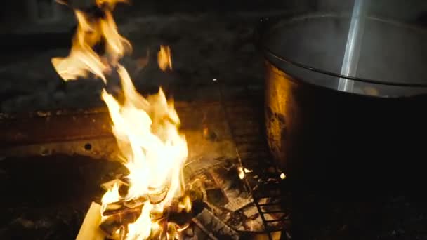 Kochen Auf Dem Feuer — Stockvideo
