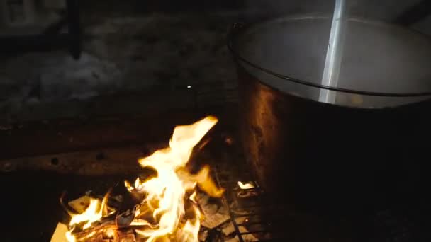 Kochen Auf Dem Feuer — Stockvideo