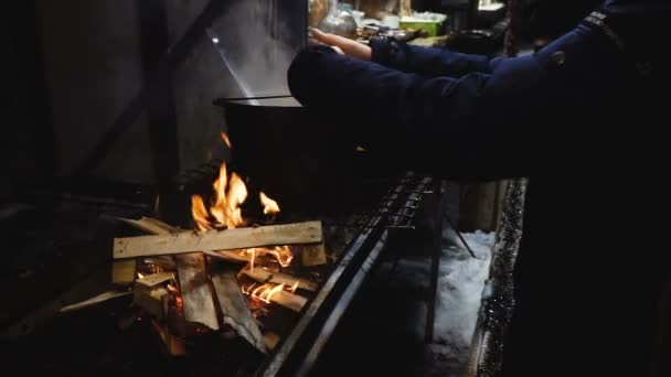 Gente Divierte Cerca Del Fuego — Vídeo de stock