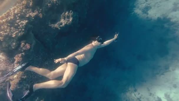 Snorkeling Guy Úszik Tengerben — Stock videók