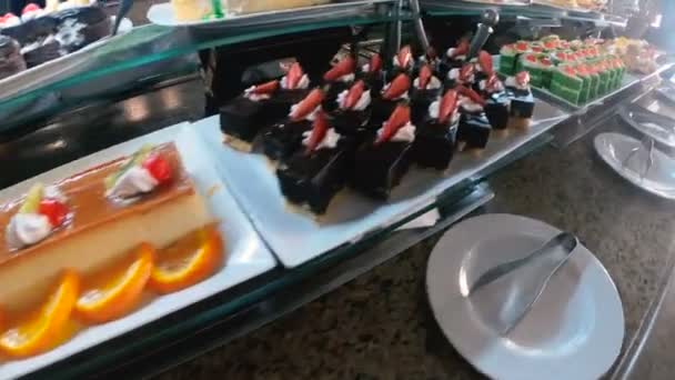 Dessert Buffet Various Sweets — Stock Video