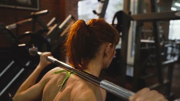 Barbell Chica Sentadillas Con Una Barra — Vídeos de Stock