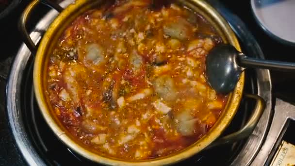Суп Морепродуктів Блюдо Корейської Кухні — стокове відео