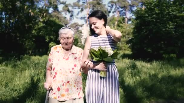 Nonna Nipote Nonna Nipote Stanno Passeggiando Nel Parco — Video Stock