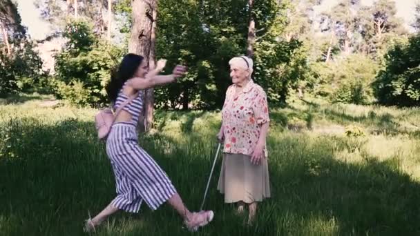 Abuela Nieta Abuela Nieta Están Caminando Parque — Vídeo de stock