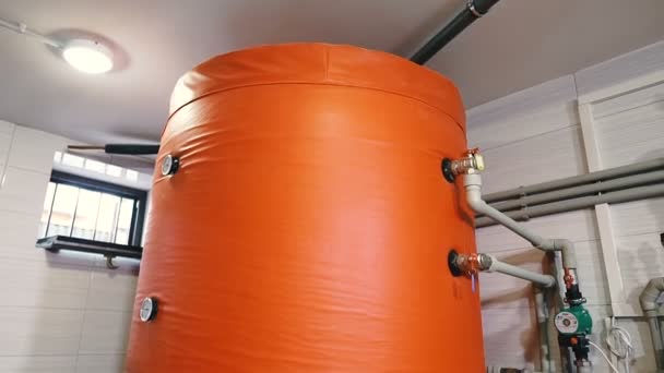Boiler. Large boiler for heating water in a private house. — Stock Footage Boiler Large Boiler Heating Water Private House Stock Footage
