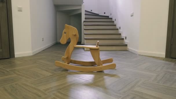 Children Wooden Horse Stands Middle House — Stock Video