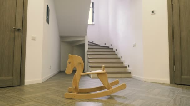 Children Wooden Horse Stands Middle House — Stock Video