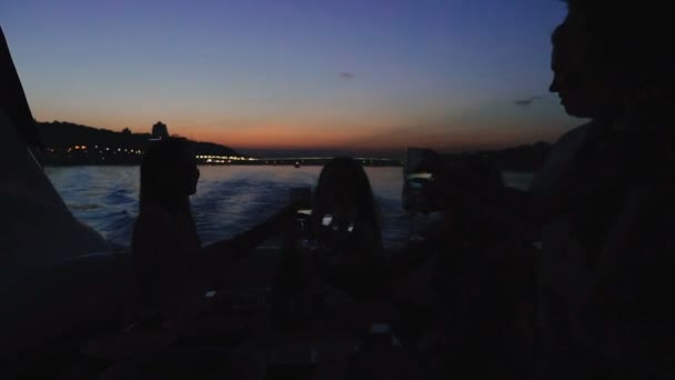 Alcohol Silhouette People Yacht Who Drink Wine — Stock Video