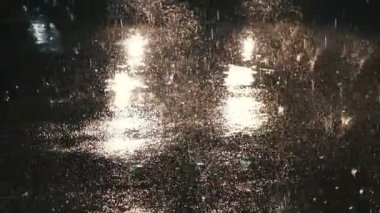 Yağmur. Yağmur gece asfaltyı yıkar, bir araba geçiyor.