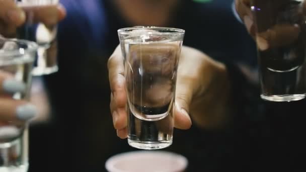 带酒精的玻璃杯 人们喝酒 — 图库视频影像