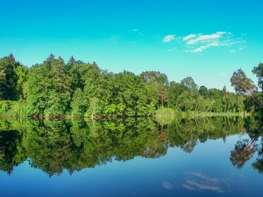 Göl. Ağaçlar gölün suyuna yansıyor..