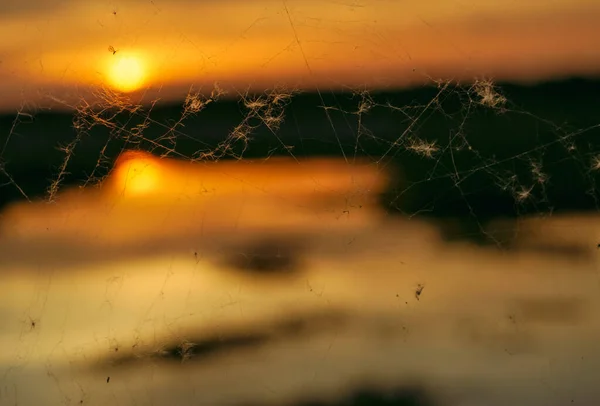 Pôr Sol Sol Pôr Sol Fundo Rio Ucrânia — Fotografia de Stock