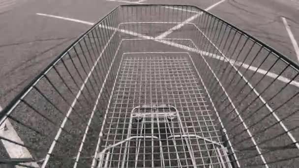 Shopping Cart Empty Shopping Cart Rides Asphalt — Stock Video