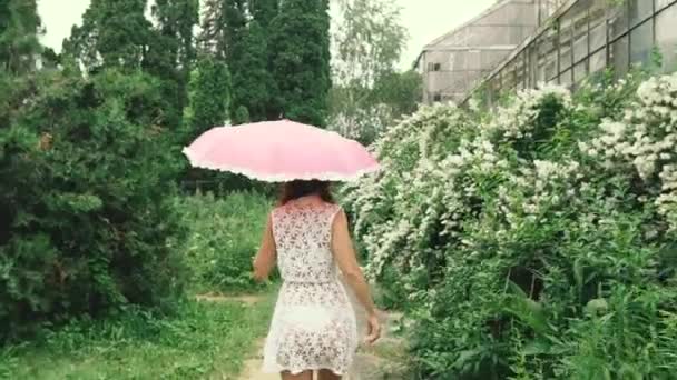 Esernyő Egy Fiatal Esernyővel Esőben — Stock videók