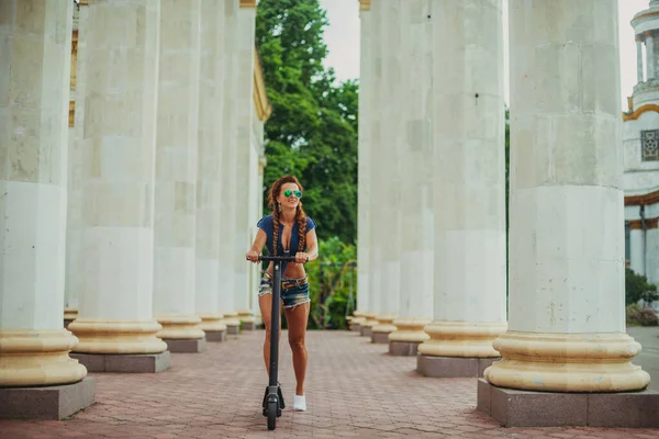 Electric Scooter Young Woman Riding Electric Scooter — Stock Photo, Image