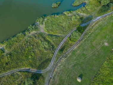 Steppe. Nehirli Steppe. Hava görünümü.