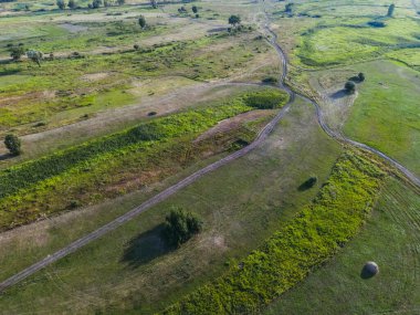 Steppe. Nehirli Steppe. Hava görünümü.