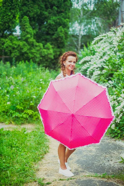 Parapluie Jeune Femme Avec Parapluie Pluie — Photo
