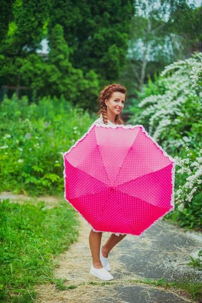 Parapluie Jeune Femme Avec Parapluie Pluie — Photo