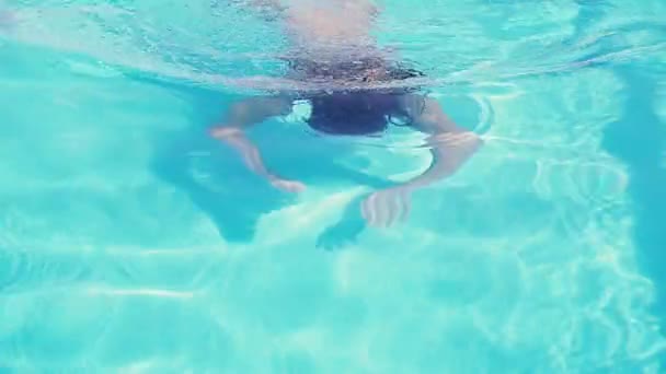수영장 수영복을 여자가 수영장에서 수영을 — 비디오