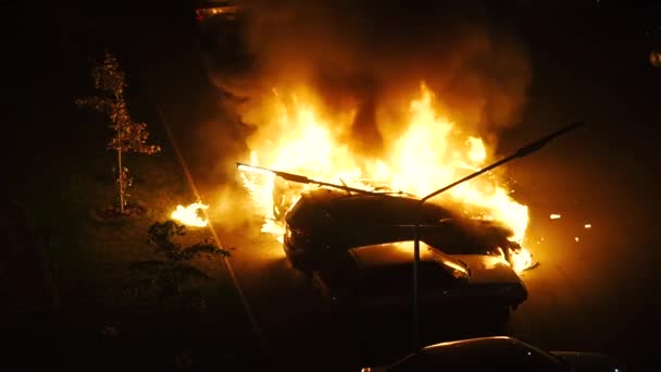 Fire Car Caught Fire Parking Lot — Stock Video