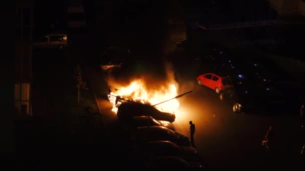 Pożar Samochód Zapalił Się Parkingu — Wideo stockowe