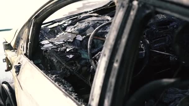 Een Auto Uitgebrande Auto Brand — Stockvideo