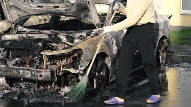 Car Burned Out Cars Fire — Stock Video