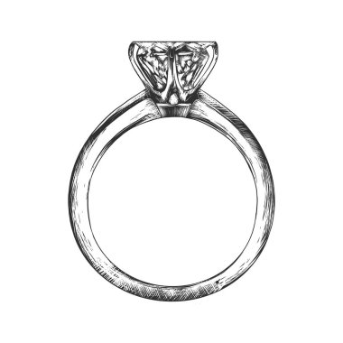 Vector engraved style illustration for posters, decoration and print. Hand drawn sketch of engagement ring in monochrome isolated on white background. Detailed vintage woodcut style drawing. clipart