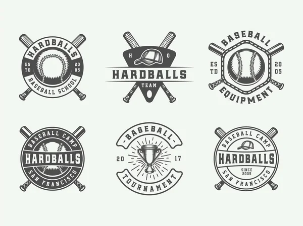 Logotipos Deportivos Béisbol Vintage Emblemas Insignias Marcas Etiquetas Arte Gráfico — Archivo Imágenes Vectoriales