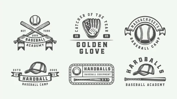 Logos Emblèmes Insignes Marques Étiquettes Baseball Vintage Art Graphique Monochrome — Image vectorielle