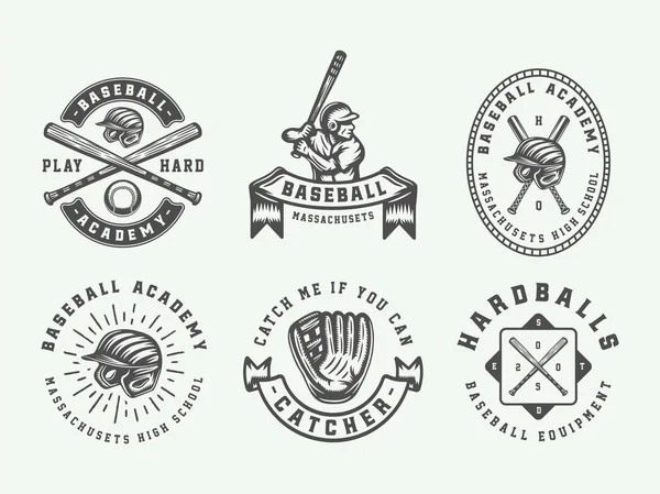 Vintage Baseball Sport Logotyper Emblem Märken Märken Etiketter Monokrom Grafisk — Stock vektor